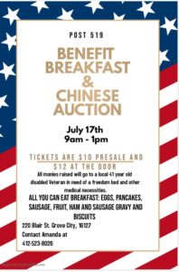 Benefit Breakfast & Chinese Auction - VFW Post 519 @ VFW Post #519
