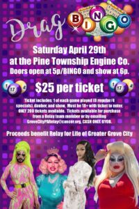 Relay For Life of Greater Grove City Presents Drag Queen Bingo @ Pine Township Engine Co.