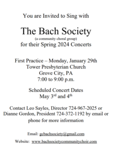 The Bach Society Invites You to Sing With Them @ Tower Presbyterian Church
