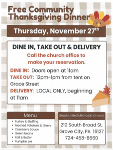 Free Community Thanksgiving Dinner at Grace United Methodist Church @ Grace United Methodist Church